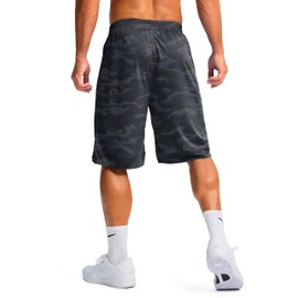 Pudolla - Pantalones cortos de baloncesto para hombre con bolsillos con cierre, pantalones cortos deportivos de gimnasio de 28 cm de largo, ligeros de secado rápido, Camuflaje gris, X-Large