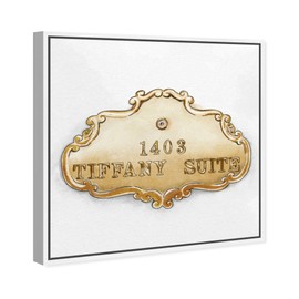 The Oliver Gal Artist Co. Fashion and Glam Framed Wall Art Canvas Prints 'Tiffany Suite Luxe' Road Signs Home Décor, 12" x 12", Gold, White