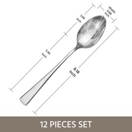 KINGSTONE 12 Piece Dinner Spoon Set, 18/10 Stainless Steel Spoons, Silver Food Grade Table spoons of 12, Metal Spoons for Home, Kitchen, Weddings, Parties or Restaurant, Dishwasher Safe-8.15inches