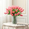 ALIERSA 10-Heads Artificial Flowers PU Mini Real Touch Tulip Bouquets
