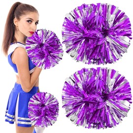 Colexy Cheerleading Pompoms, Pack of 2 Metallic Foil Cheerleading Pom Poms, Cheerleader Pompoms, Hand Flowers with Handle, Cheerleading Pom Poms, Dance Pompoms, for Sports, Competition, Team Ghost