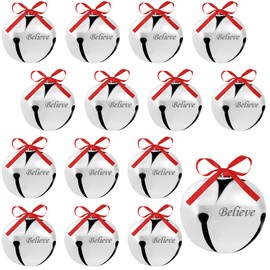 1.6 Inch Christmas Believe Bell Ornament Xmas Sleigh Decoration Bell Christmas Tree Bell with Ribbon Christmas Holiday Decorations for DIY Holiday Craft Home Wedding (Silver,150 Pcs)