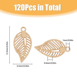 HOBBIESAY 120Pcs Hollow Leaf Pedant Charms Light Gold Filigree Leaf Pedants Long-Lasting Plated Crafts Pendants Botanical Elegance Brass Pedants for Jewelry Making Necklace Accessories