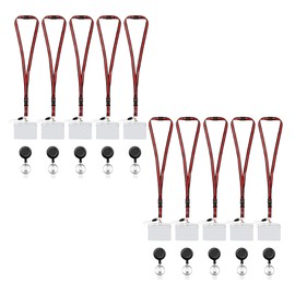 Visionis VIS-LAN/CHPB Retractable Lanyard with Detachable Breakaway Clear Badge Holder and Keychain Clip Durable ID Neck Strap for Keys, Badges, Access Control Cards (10, Red & Black)