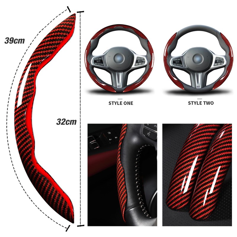 Car Steering Wheel Cover Set Bright Carbon Fiber Wrap Non-Slip