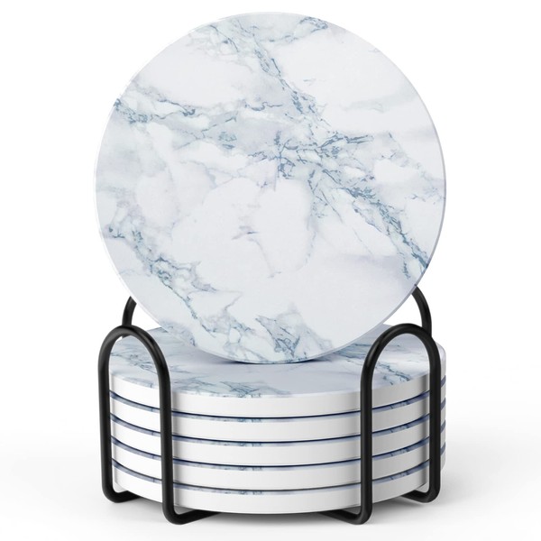 LIFVER Coasters - Coasters Set of 6 - White Marble