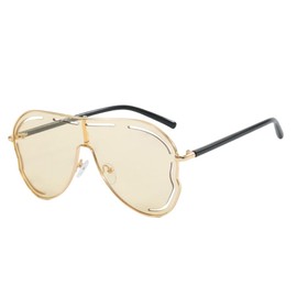 Shiratori Retro oversized wrap-around frog eye sunglasses with UV protection, ideal for beach, driving, and outdoor activities Yellow