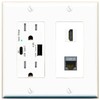 RiteAV HDMI and Cat7 Ethernet Wall Plate - USB A+C Charger Outlet [White/White]