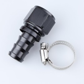 AC PERFORMANCE Straight Female -12 AN to 3/4" Push Lock Hose End Barb Fitting Aluminum Black with Clamp