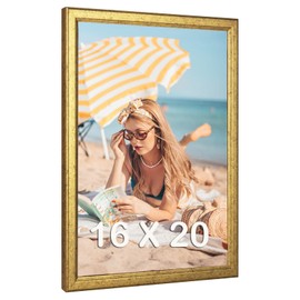 MOUDAMION 16x20 Wood Frame Gold, Ornate Natural 20x16in Picture Poster Frame, Modern Golden 16 x 20inch Gallery Wall Photo Frame with HD Plexiglass, Horizontal Vertical Wall Mounting Display 1pcs