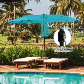 HAPPYGRILL 15 FT Double-sided Patio Umbrella with Solar Lights, Crank Handle & 12 Heavy-Duty Ribs, Outdoor Twin Size Oversized Rectangle Market Umbrella for Garden Deck Poolside