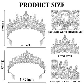 Exacoo 2 Pack Rhinestone Tiaras and Crowns for Women Girls Crystal Tiara Headband Elegant Princess Silver Crown with Combs Birthday Party Prom Dress Up Pageant Hair Accessories