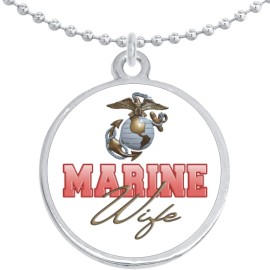 NewCharms Marine Corps Wife Round Pendant Necklace Beautiful Fashion Jewelry