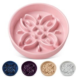 vancasso Ceramic Slow Feeder Dog Bowls, Puzzle Dog Food Bowls with Floral Maze, Anti -Slip Pet Food Dish for Small Breed, 1.5 Cups, Pink