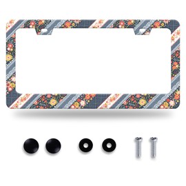 Colorful Flowers License Plate Frame Cute Floral License Plate Holder Stainless Steel Funny Car Accessories Decoration for Women 12.3" x 6.3"