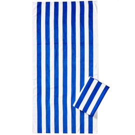 Dohler Cabana Stripes Dark Blue (Cobalt) Color Velour Brazilian Beach Towel 30x60 inches