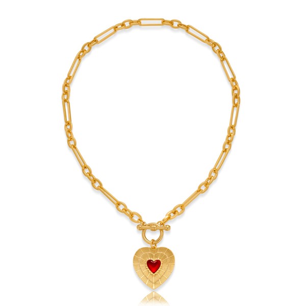 CLASSYZINT Red Heart Pendant Necklace for Women Chunky Chain Link