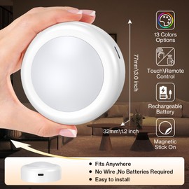 Cadrim Under Cabinet Lighting, Rechargeable Puck Lights with Remote Control, 13 Colors RGB LED Rechargeable Night Light, 1000mAh Battery Operated Wireless Push Light, Magnetic Stick-on Design (6pcs)