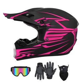 Youth Adult Motocross Dirt Bike Helmet DOT Approved ATV Motorcycle Full Face Helmet Kids Four-Wheeler Offroad Street MX Helmet with Gloves,Goggles,Face Shield 4-Piece