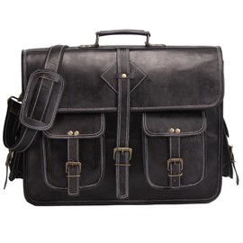 HULSH Classy & Unique Black Handmade Leather Messenger Bag for Men 17 Inch Laptop Compartment | Stylish and Versatile Mens Black Leather Briefcase bag for Men | Leather laptop bag with extra space