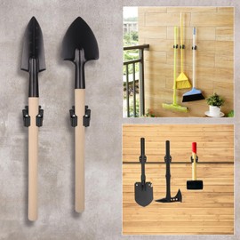 Hejo 304 Stainless Steel Broom Holder Wall Mounted, Heavy Duty Mop Holder Racks and Hooks Ideal for Bathroom, Kitchen, Garage, Garden Tool Organizer, Brush Mop and Broom Gripper (6 Racks Black)