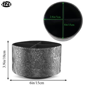 lizimandu Round Leather Art Supply Organizer,Remote Control Holder,360 Degree Spinning,Multi-Functional Pencil Holder,4 Compartments Desktop Stationary Organizer(1-Grey)