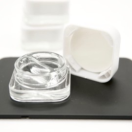 CannaAroma 60 Pack | 7ml Square Jar w/Dual Compartments (3.5ml each compartment) | Cube Jar Glass Container (White-Lid)