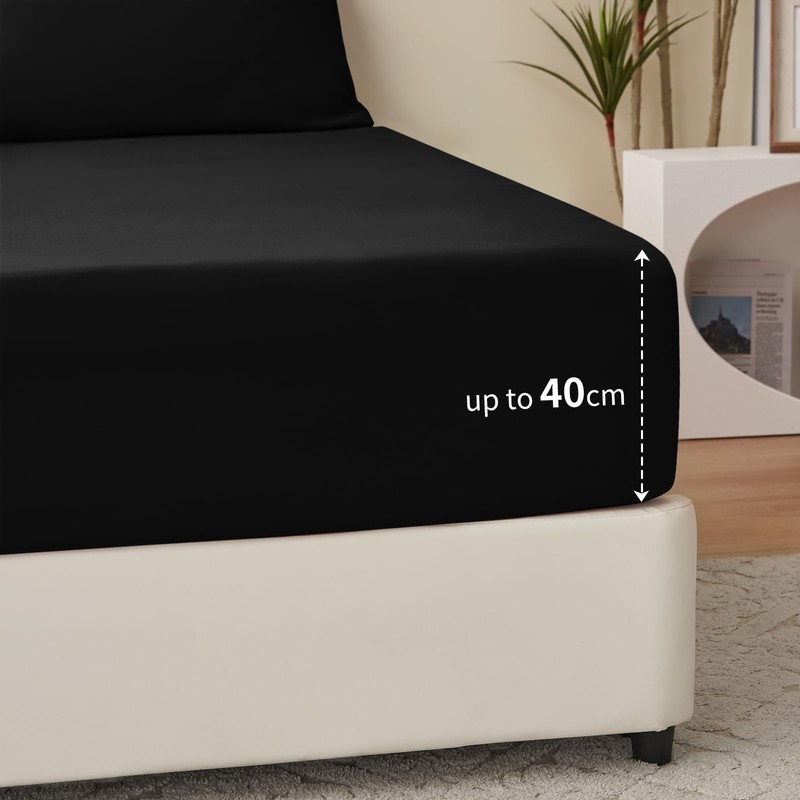 RUIKASI Double Fitted Sheet Deep - Black Bottom Sheet for