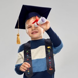 Juephe Kindergarten Printed Graduation Stole Unisex Kids Graduation Stole Printed Graduation Stole Graduation Honor Stole Scarf (Black)