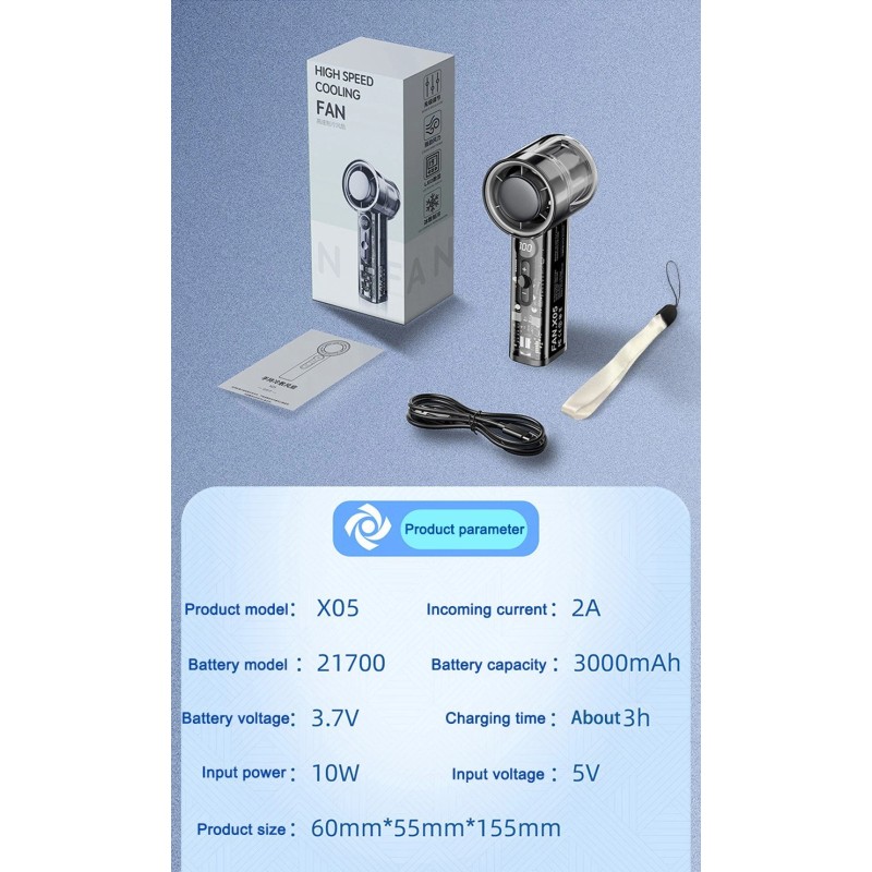 FAN-X05 Handheld Portable Fan With Ice Cooler Speed (1-100) 3000mAh