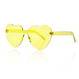 Lotsdonxia Love Heart Shape Sunglasses Stylish Rimless One-Piece Transparent Glasses in Candy Colors for Parties and Dressing Up (Yellow)