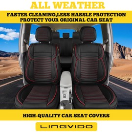 LINGVIDO Car Seat Covers,Breathable and Waterproof Faux Leather Automotive Driver Seat Covers for Cars SUV Pick-up Truck Sedan,Universal Anti-Slip with Backrest (Full Seat, Red)