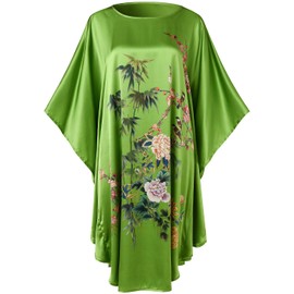 Ledamon Women's 100% Silk Short Robe Bathrobe Nightgown Pajama Sleepwear -Classic Batwing Sleeved (Fruit green)