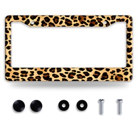 Cheetah Brown Leopard License Plate Frame Animals Print License Plate Frames Funny Auto Accessories Stainless Steel License Plate Holder 6x12 Inch