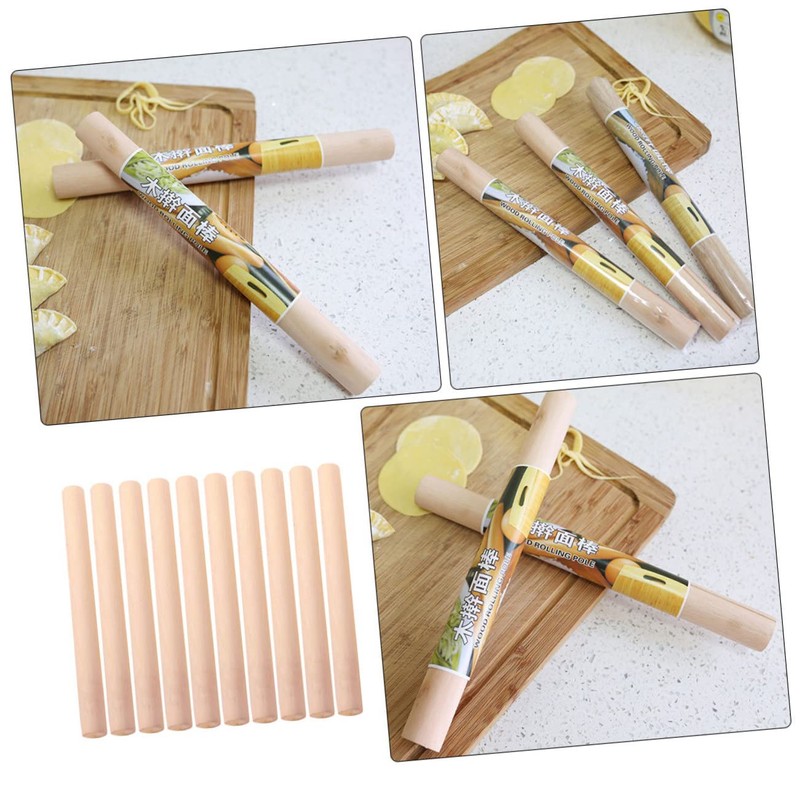 FUNOMOCYA 10pcs Wooden Rolling Pin for Baking Smooth Non Stick