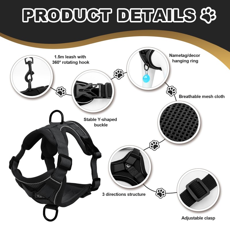 Adjustable Cat Harness, Breathable, Reflective Fabric, Tip for Outdoor Walking,