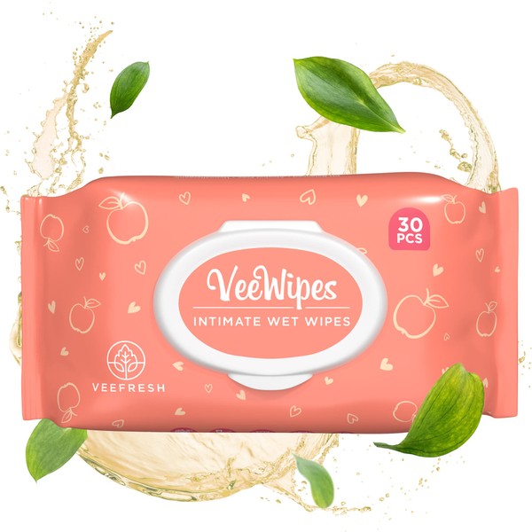 VeeFresh VeeWipes ACV (30pcs) - Apple Cider Vinegar Infused Wipes for Sensitive Vees- pH Balanced, Alcohol Free & Hypoallergenic Feminine Wipes for Women - Female Wipes for Maximum Hygiene