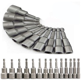 Set of 14, Socket Bit, Impact Socket, Socket for Impact Driver, Socket 0.25 - 0.7 inch (6 - 19 mm), 0.25 inch (6.35 mm), Adapter, Impact Screwdriver, Socket Bit, Hex Shank, Socket Adapter, Impact Bit