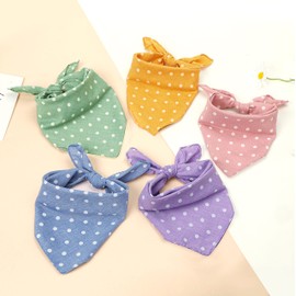 CHOIEO 5-Piece Dog Bandanas, Washable Cotton Polka Dots, Reversible, Suitable for Small to Medium Dogs & Cats (Pink+Blue+Yellow+Purple+Green, 17.7 Inches)