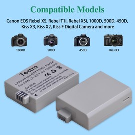 Tectra LP-E5 Battery 2-Pack and Rapid LED Dual Charger Compatible with Canon EOS Rebel XS, Rebel T1i, Rebel XSi, 1000D, 500D, 450D, Kiss X3, Kiss X2, Kiss F