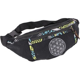 GURU SHOP Large Embroidered Fabric Belt Bag, Crossbody Bag, Waist Bag, Shoulder Bag, Red, Men/Women, Cotton, 15 x 35 x 5 cm, Festival Bum Bag Hippie, black, Casual