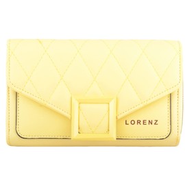Womens Quilted Large Dual Compartment Coin Credit Card Holder Pouch Purse Wallet - Yellow