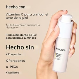 Honest Beauty Suero Radiante de Vitamina C, Mejora e Ilumina el Tono de la Piel y la Tez, Suave para Pieles Sensibles, Sin Fragancia, Vegano, 1 onza l