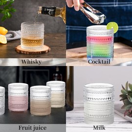 WANYISHUN Set of 4 Hobnail Drinking Glasses,12 Oz Romantic Water Glasses, Clear Embossed Design Vintage Glassware, Cocktail Glasses, Beaded Drinking Glasses for Water, Beer, Juice(12oz+3.5")