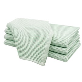 ZOLLNER Set of 4 Waffle Pique Tea Towels Organic Cotton Approx. 50 x 70 cm Green
