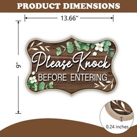 Bolisom Please Knock Before Entering Front Door Sign, Eucalyptus Leaves Wood Door Hanger Business Office Home Decor, Botanical Wooden Wreath Indoor Bedroom Meeting Room Wall Hanging Decoration