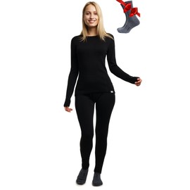 Merino.tech Merino Wool Base Layer Women Set - Heavyweight, Lite, Midweight Merino Thermal Underwear For Women Top, Bottom (Medium, 250 Black)
