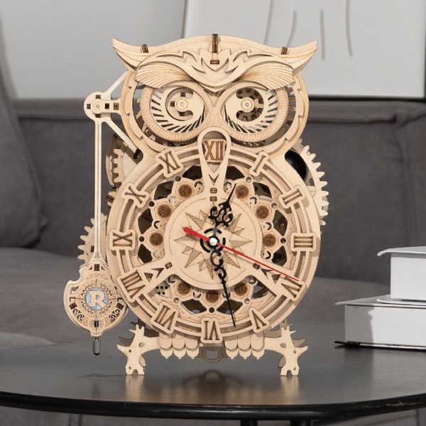 ROKR 3D Wooden Puzzles for Adults Mechanical Clock Kits-Owl Clock, DIY Clock Model Building Kits Educational Brain Teaser Puzzles, DIY Crafts/Hobbies/Gifts Desk Decor for Teens (Owl Clock)
