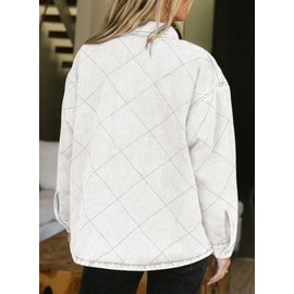 Dokotoo Denim Jacket for Women 2024 Fall Fashion Casual Long Sleeve Turn Down Collared Loose Fit Jean Jacket Solid Oversized Button Down Shacket Jacket Coats with Pockets Trendy Clothes S White