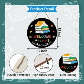 YUNKKIN Welcome Sign for Classroom Classroom Door Decorations Books Wall Decor Wooden Front Door Hanger Wreath for First Day of School Bulletin Board Teacher Supplies Indoor Decor